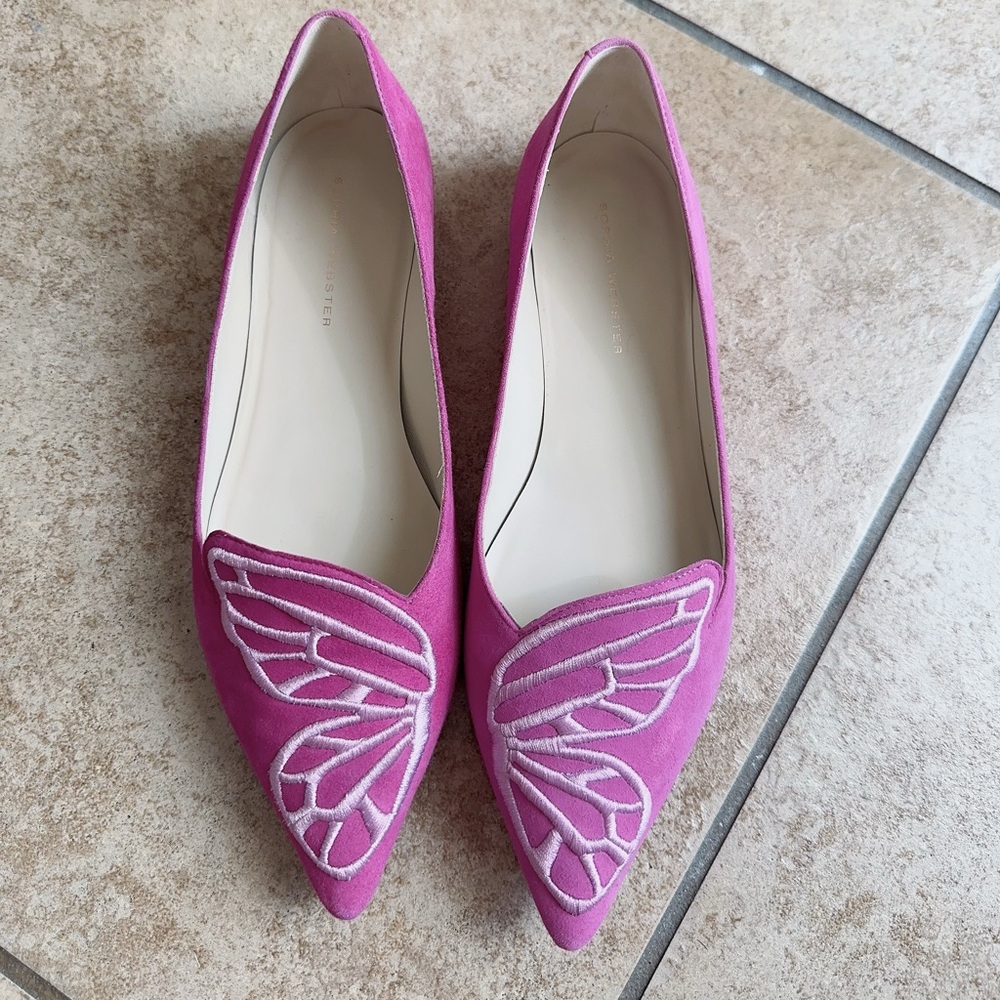 Sophia Webster Butterfly Embroidered Suede Ballerina Flats